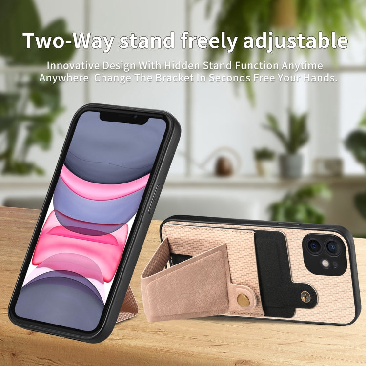 For iPhone 11 Carbon Fiber Wallet Flip Card K-shaped Holder Phone Case
