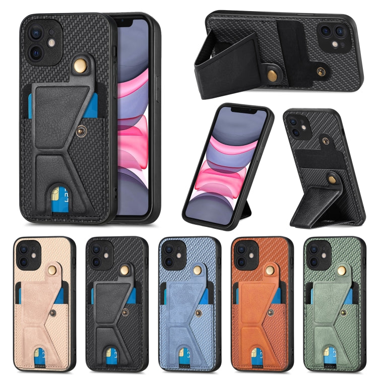 For iPhone 11 Carbon Fiber Wallet Flip Card K-shaped Holder Phone Case