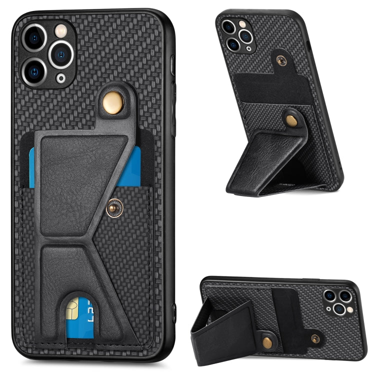 For iPhone 11 Pro Carbon Fiber Wallet Flip Card K-shaped Holder Phone Case