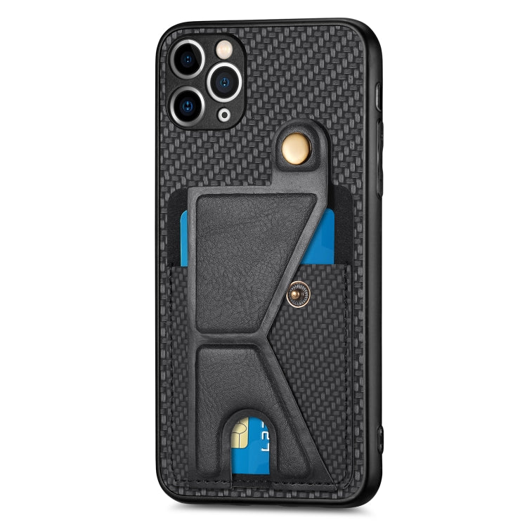 For iPhone 11 Pro Carbon Fiber Wallet Flip Card K-shaped Holder Phone Case