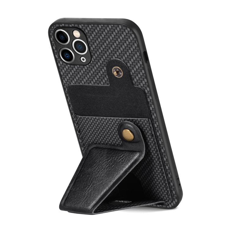 For iPhone 11 Pro Carbon Fiber Wallet Flip Card K-shaped Holder Phone Case