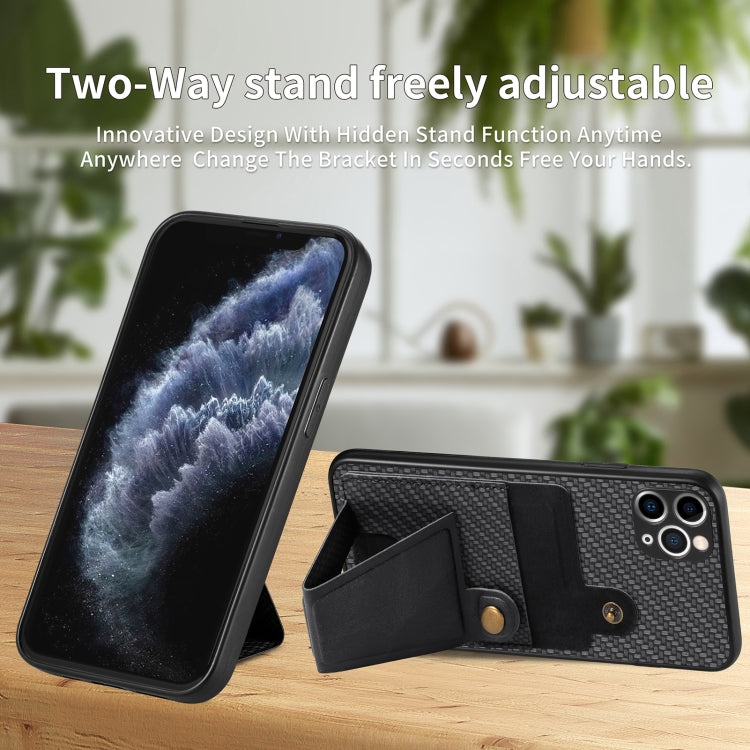 For iPhone 11 Pro Carbon Fiber Wallet Flip Card K-shaped Holder Phone Case