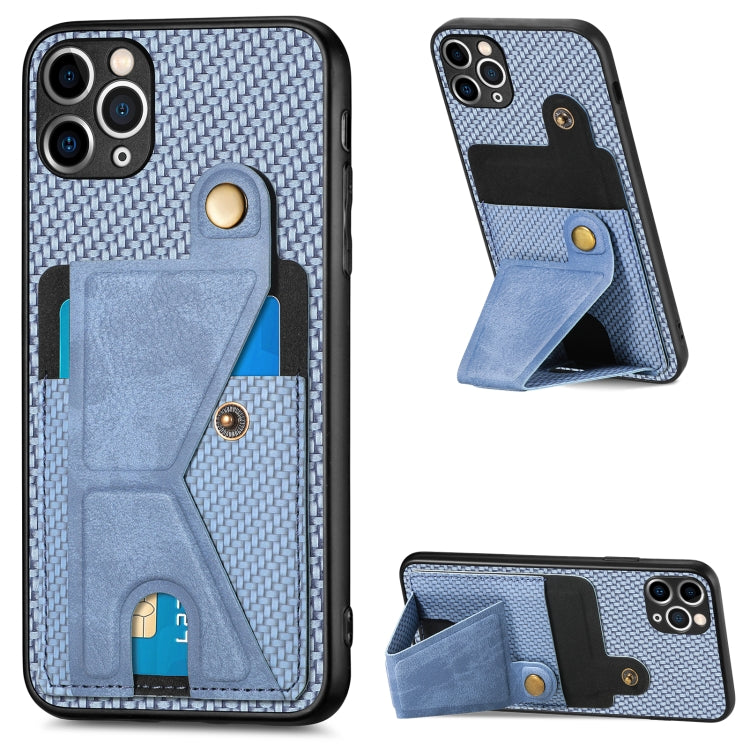 For iPhone 11 Pro Carbon Fiber Wallet Flip Card K-shaped Holder Phone Case