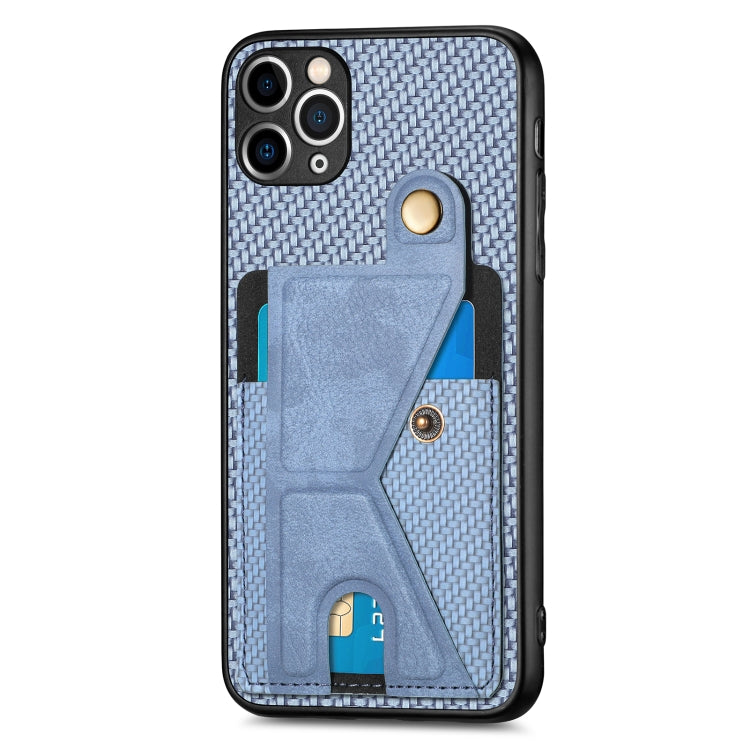 For iPhone 11 Pro Carbon Fiber Wallet Flip Card K-shaped Holder Phone Case