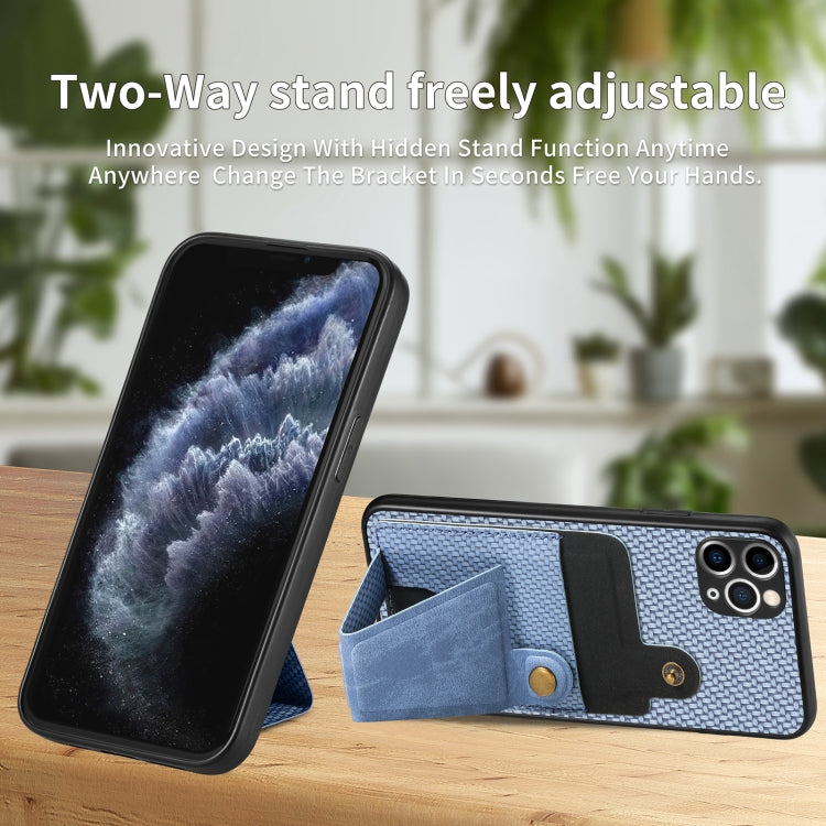 For iPhone 11 Pro Carbon Fiber Wallet Flip Card K-shaped Holder Phone Case