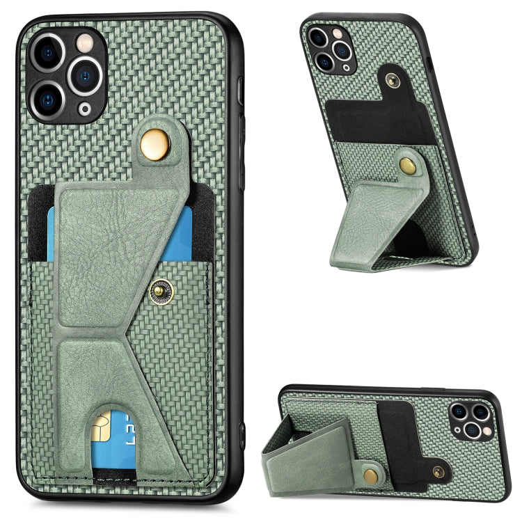 For iPhone 11 Pro Carbon Fiber Wallet Flip Card K-shaped Holder Phone Case