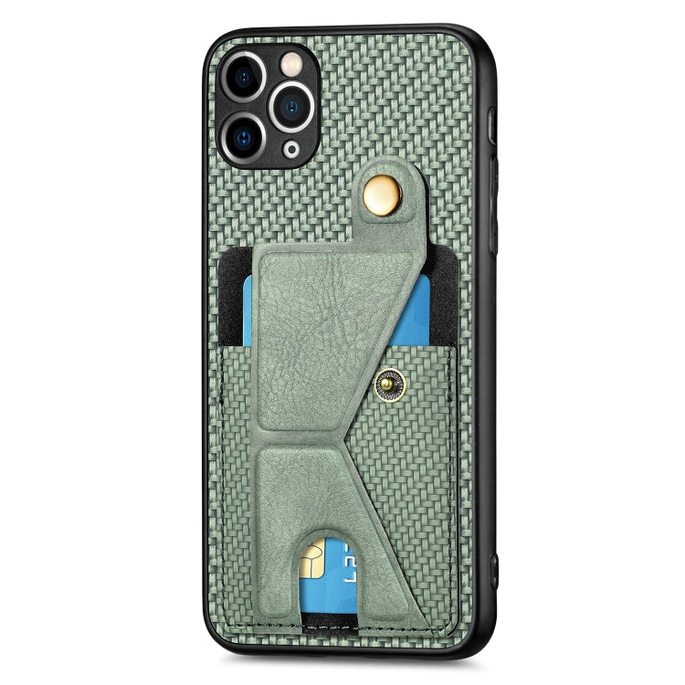 For iPhone 11 Pro Carbon Fiber Wallet Flip Card K-shaped Holder Phone Case