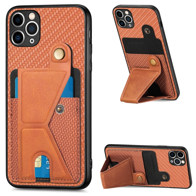 For iPhone 11 Pro Carbon Fiber Wallet Flip Card K-shaped Holder Phone Case