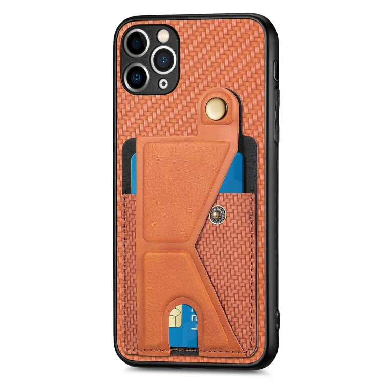 For iPhone 11 Pro Carbon Fiber Wallet Flip Card K-shaped Holder Phone Case