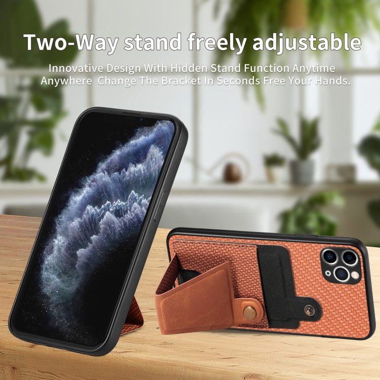 For iPhone 11 Pro Carbon Fiber Wallet Flip Card K-shaped Holder Phone Case