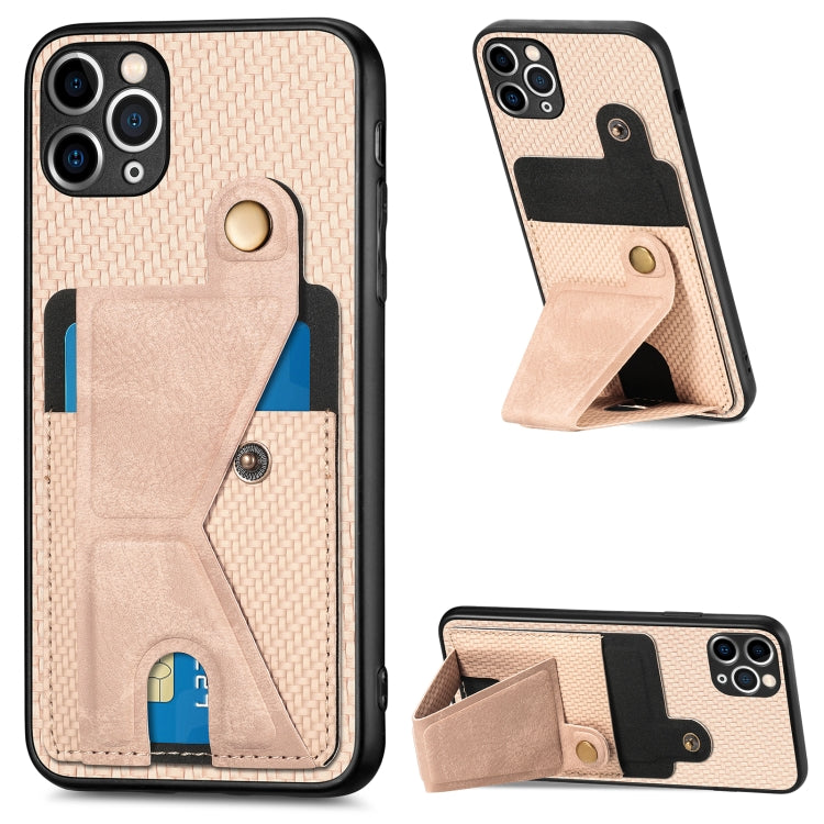 For iPhone 11 Pro Carbon Fiber Wallet Flip Card K-shaped Holder Phone Case