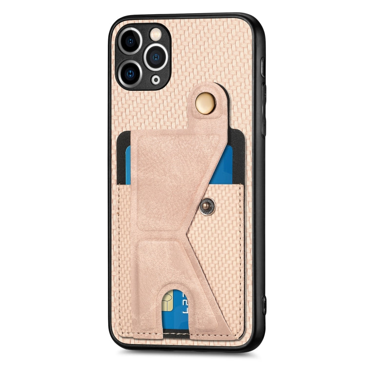 For iPhone 11 Pro Carbon Fiber Wallet Flip Card K-shaped Holder Phone Case