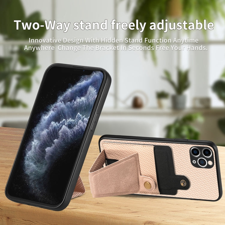 For iPhone 11 Pro Carbon Fiber Wallet Flip Card K-shaped Holder Phone Case
