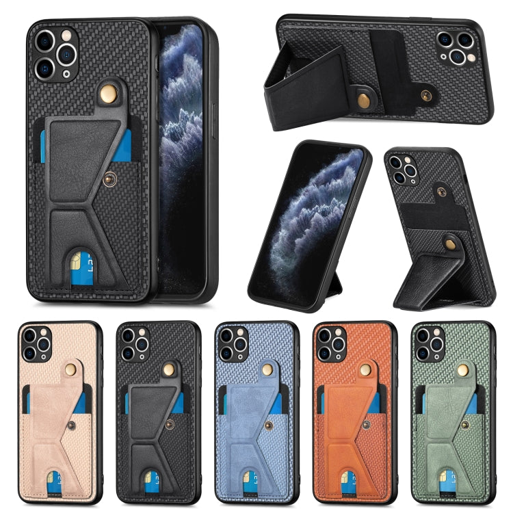 For iPhone 11 Pro Carbon Fiber Wallet Flip Card K-shaped Holder Phone Case
