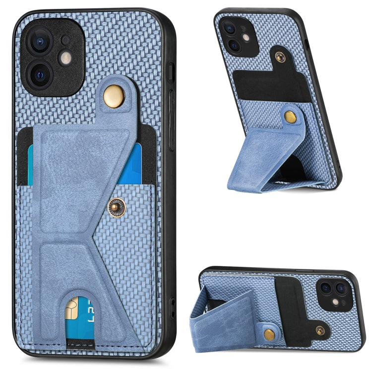 For iPhone 11 Pro Max Carbon Fiber Wallet Flip Card K-shaped Holder Phone Case