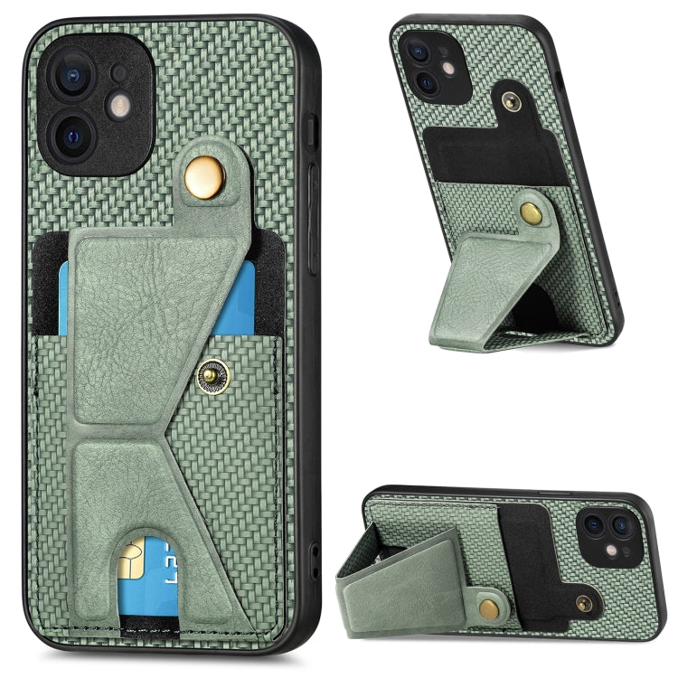 For iPhone 12 mini Carbon Fiber Wallet Flip Card K-shaped Holder Phone Case