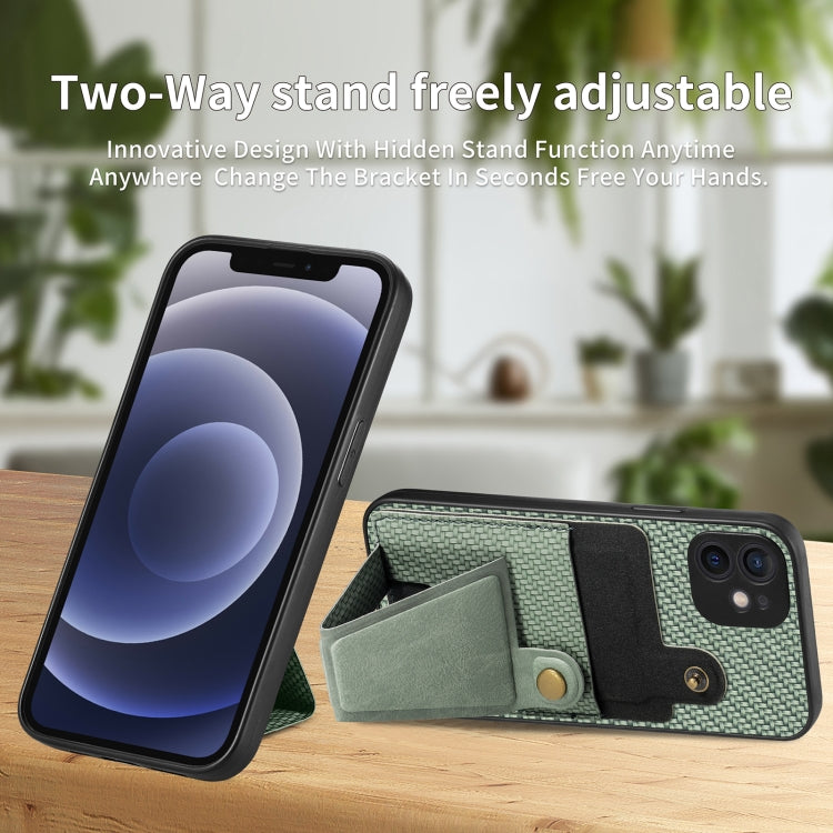 For iPhone 12 mini Carbon Fiber Wallet Flip Card K-shaped Holder Phone Case