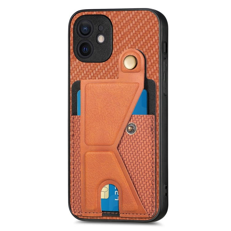 For iPhone 12 mini Carbon Fiber Wallet Flip Card K-shaped Holder Phone Case