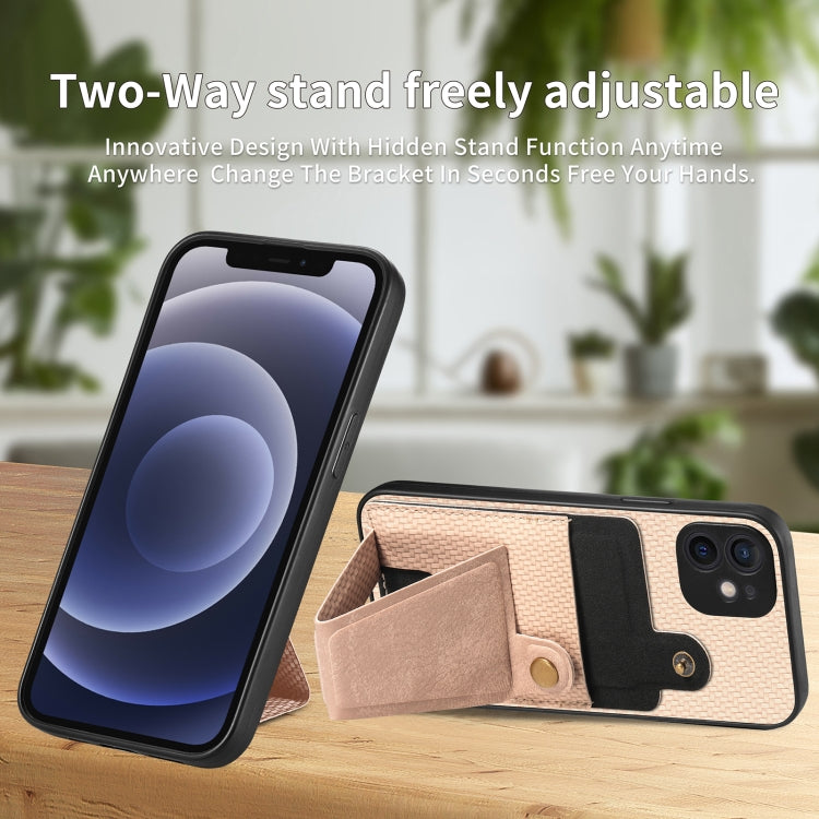 For iPhone 12 mini Carbon Fiber Wallet Flip Card K-shaped Holder Phone Case