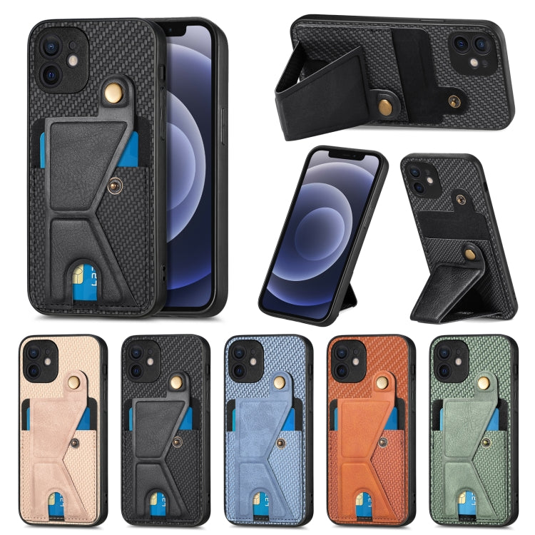 For iPhone 12 mini Carbon Fiber Wallet Flip Card K-shaped Holder Phone Case