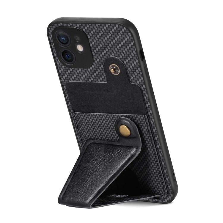 For iPhone 12 Carbon Fiber Wallet Flip Card K-shaped Holder Phone Case