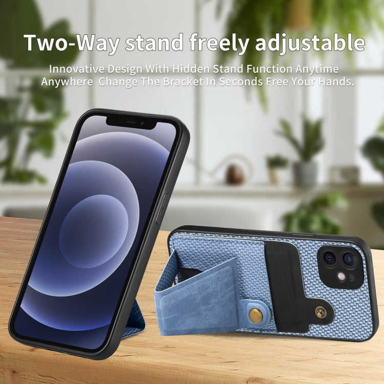 For iPhone 12 Carbon Fiber Wallet Flip Card K-shaped Holder Phone Case