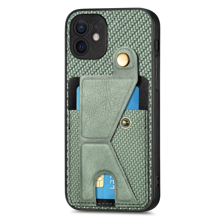 For iPhone 12 Carbon Fiber Wallet Flip Card K-shaped Holder Phone Case