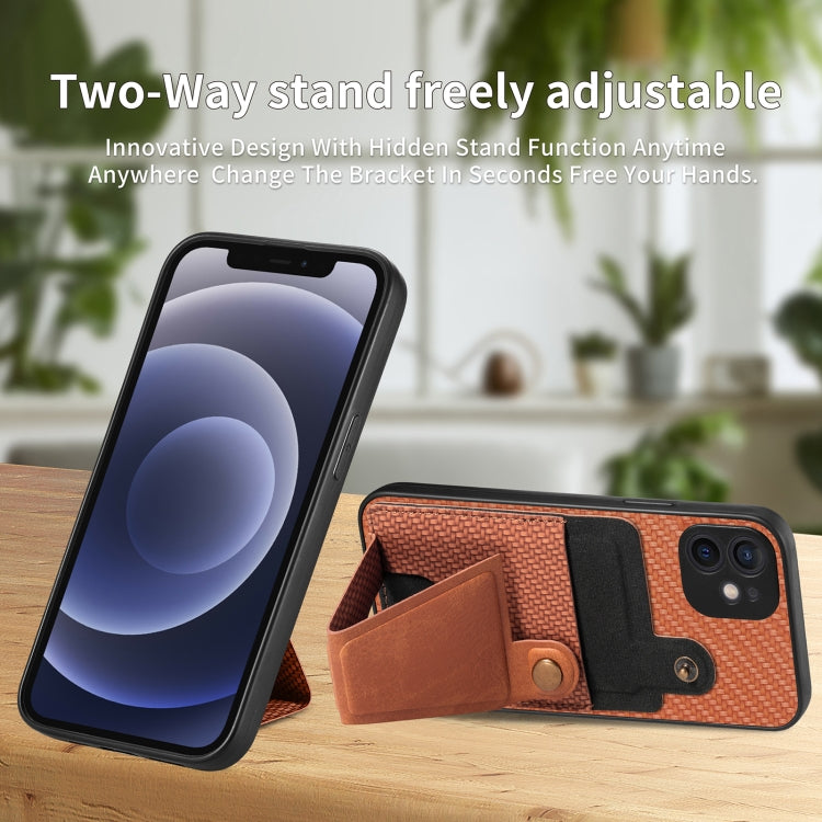 For iPhone 12 Carbon Fiber Wallet Flip Card K-shaped Holder Phone Case