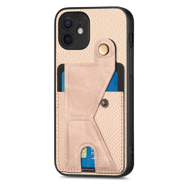 For iPhone 12 Carbon Fiber Wallet Flip Card K-shaped Holder Phone Case