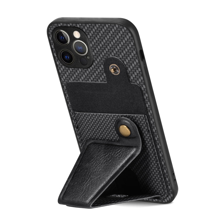 For iPhone 12 Pro Carbon Fiber Wallet Flip Card K-shaped Holder Phone Case