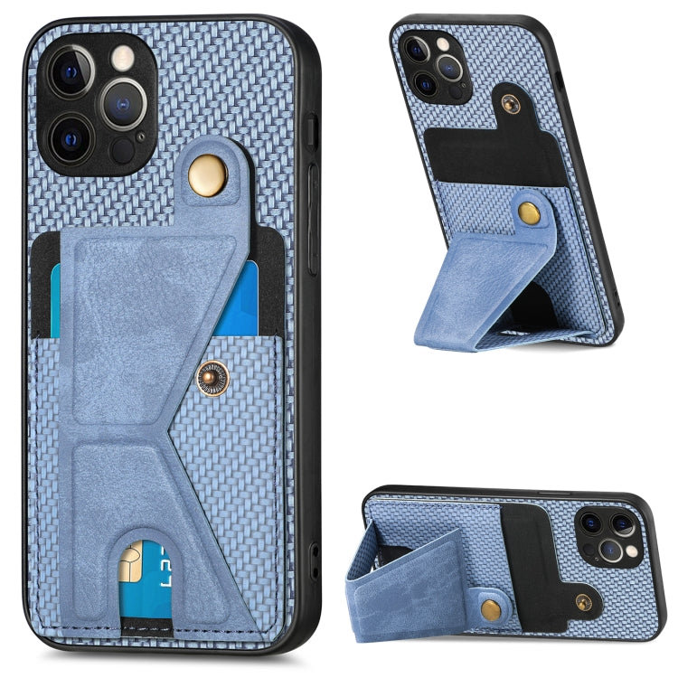 For iPhone 12 Pro Carbon Fiber Wallet Flip Card K-shaped Holder Phone Case