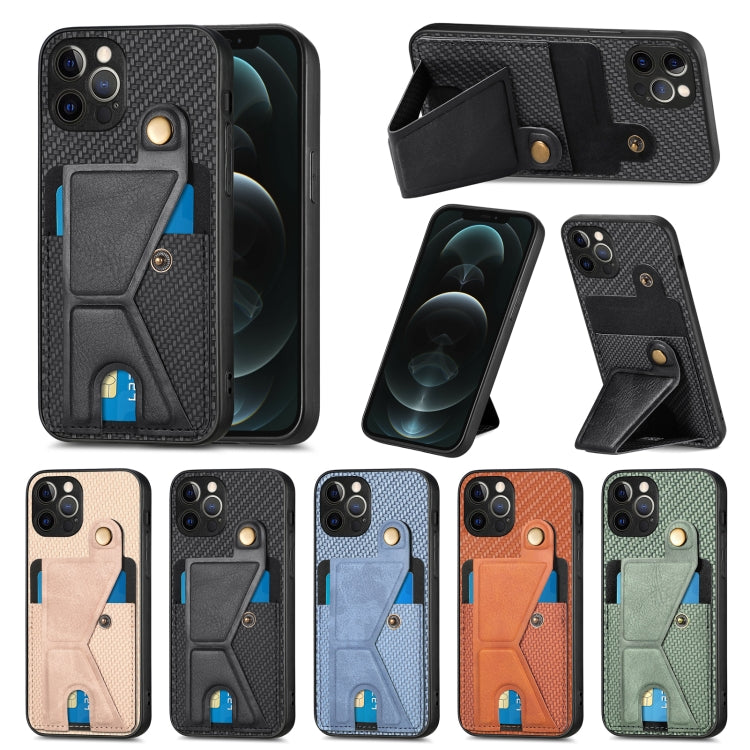 For iPhone 12 Pro Carbon Fiber Wallet Flip Card K-shaped Holder Phone Case