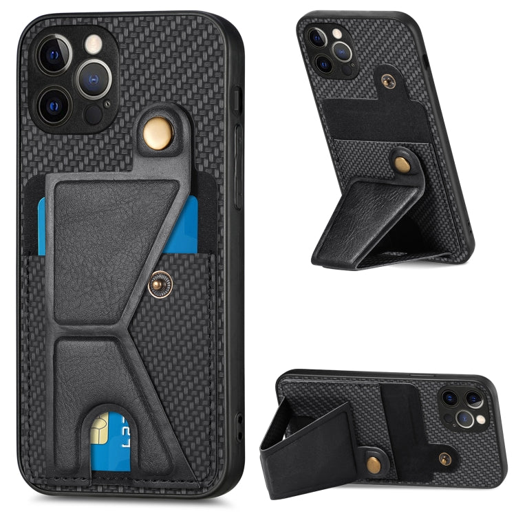 For iPhone 12 Pro Max Carbon Fiber Wallet Flip Card K-shaped Holder Phone Case