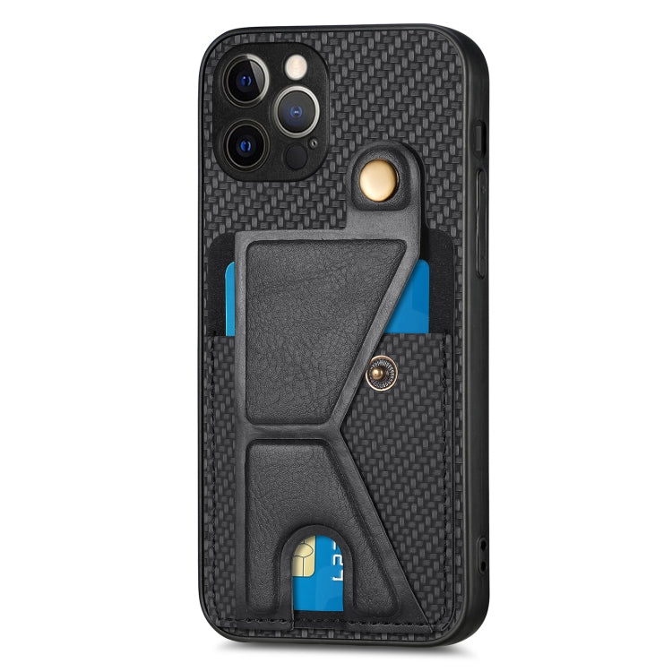 For iPhone 12 Pro Max Carbon Fiber Wallet Flip Card K-shaped Holder Phone Case