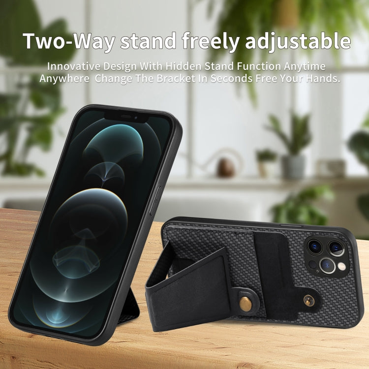 For iPhone 12 Pro Max Carbon Fiber Wallet Flip Card K-shaped Holder Phone Case