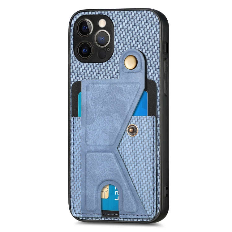 For iPhone 12 Pro Max Carbon Fiber Wallet Flip Card K-shaped Holder Phone Case