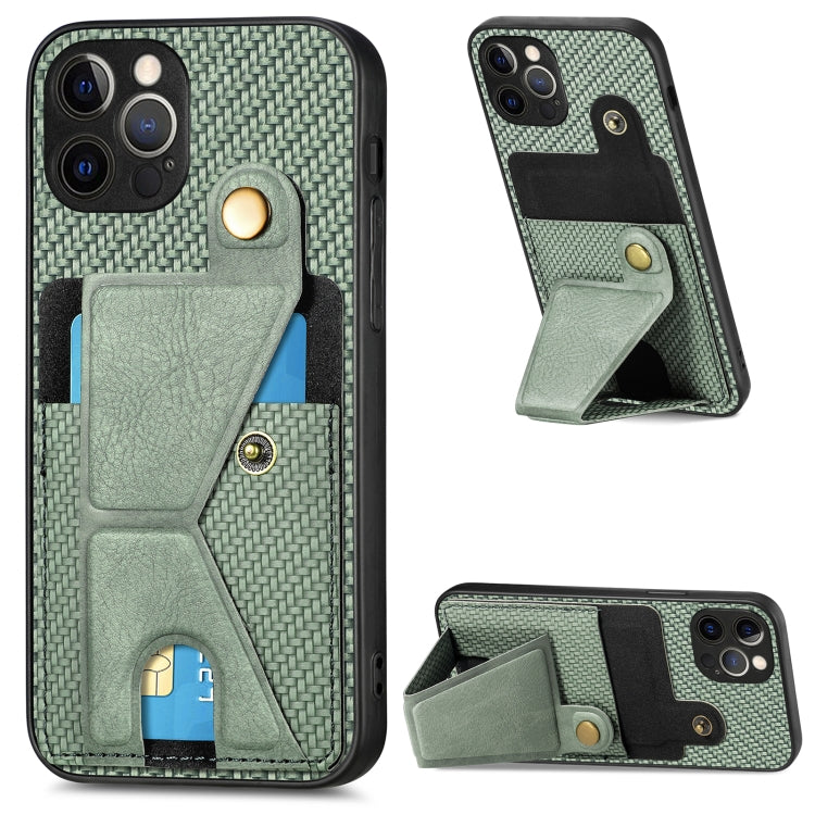 For iPhone 12 Pro Max Carbon Fiber Wallet Flip Card K-shaped Holder Phone Case