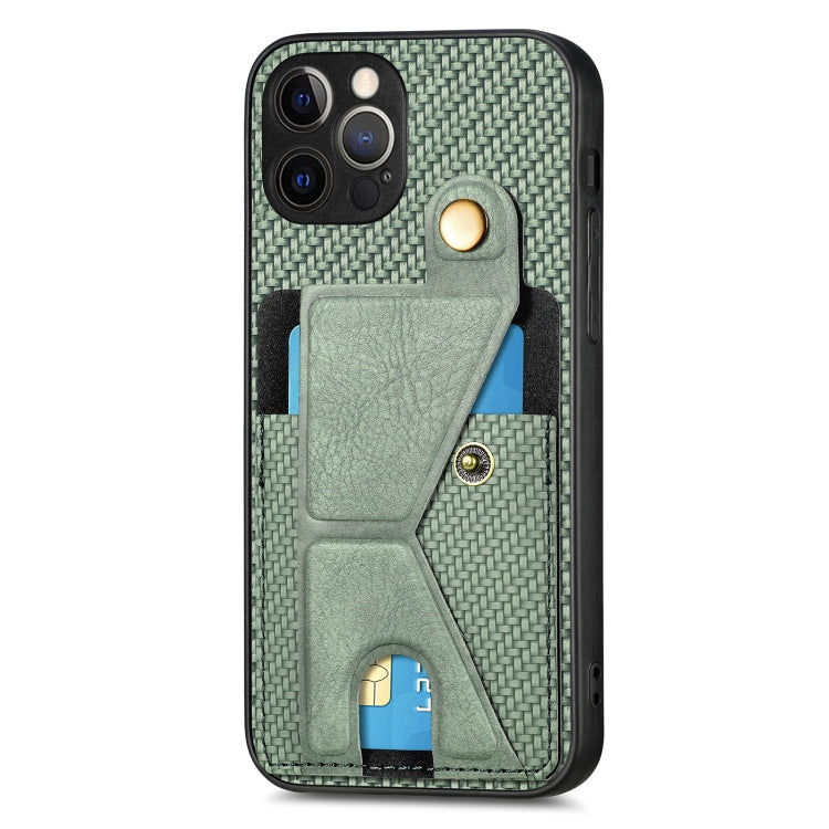 For iPhone 12 Pro Max Carbon Fiber Wallet Flip Card K-shaped Holder Phone Case