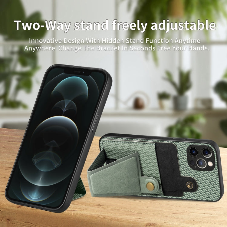 For iPhone 12 Pro Max Carbon Fiber Wallet Flip Card K-shaped Holder Phone Case