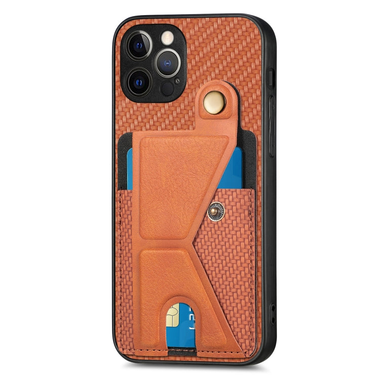 For iPhone 12 Pro Max Carbon Fiber Wallet Flip Card K-shaped Holder Phone Case