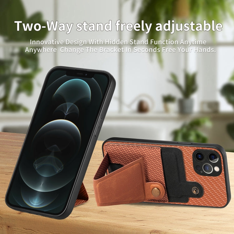 For iPhone 12 Pro Max Carbon Fiber Wallet Flip Card K-shaped Holder Phone Case