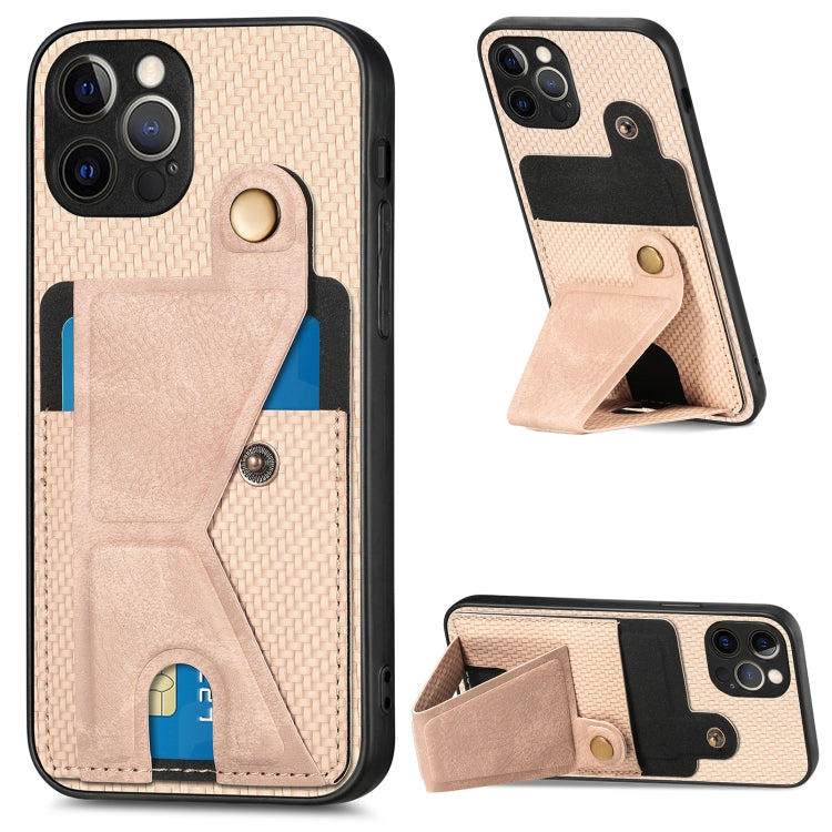 For iPhone 12 Pro Max Carbon Fiber Wallet Flip Card K-shaped Holder Phone Case
