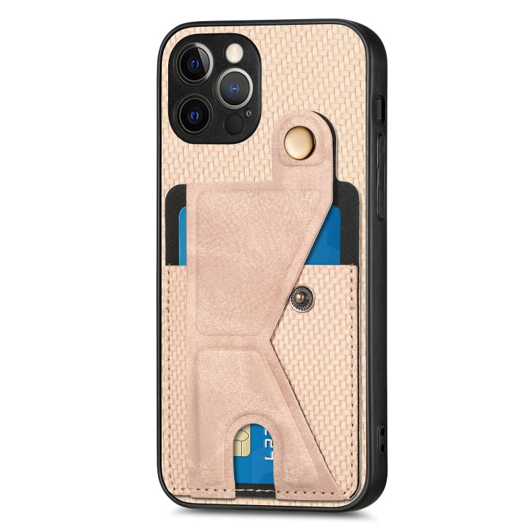 For iPhone 12 Pro Max Carbon Fiber Wallet Flip Card K-shaped Holder Phone Case