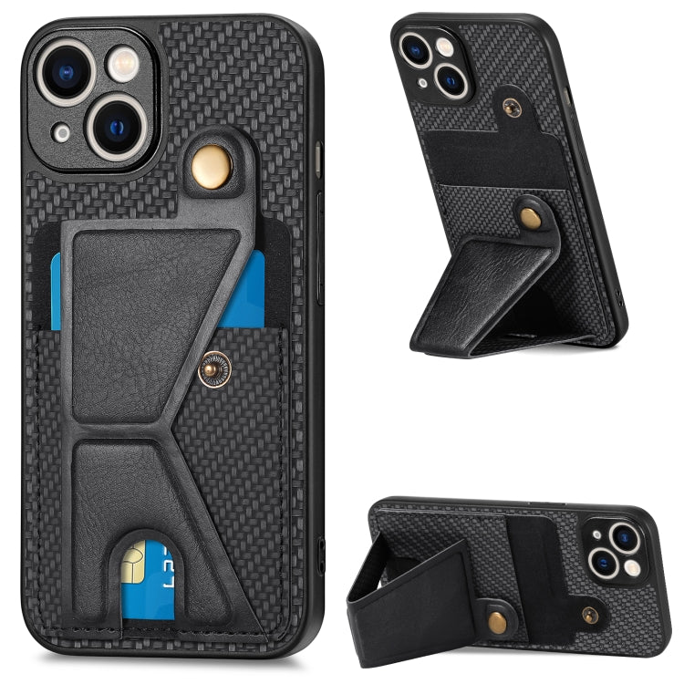 For iPhone 13 Carbon Fiber Wallet Flip Card K-shaped Holder Phone Case