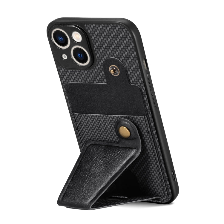 For iPhone 13 Carbon Fiber Wallet Flip Card K-shaped Holder Phone Case