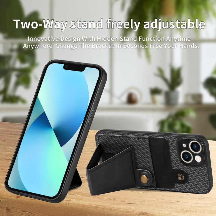 For iPhone 13 Carbon Fiber Wallet Flip Card K-shaped Holder Phone Case