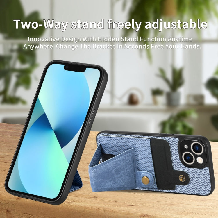For iPhone 13 Carbon Fiber Wallet Flip Card K-shaped Holder Phone Case