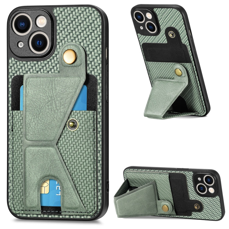 For iPhone 13 Carbon Fiber Wallet Flip Card K-shaped Holder Phone Case