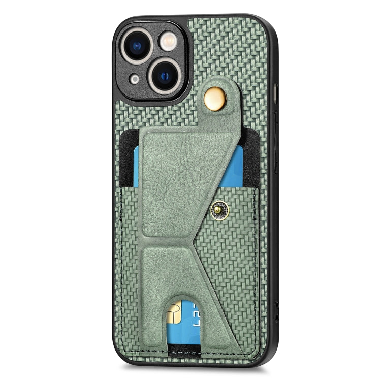 For iPhone 13 Carbon Fiber Wallet Flip Card K-shaped Holder Phone Case