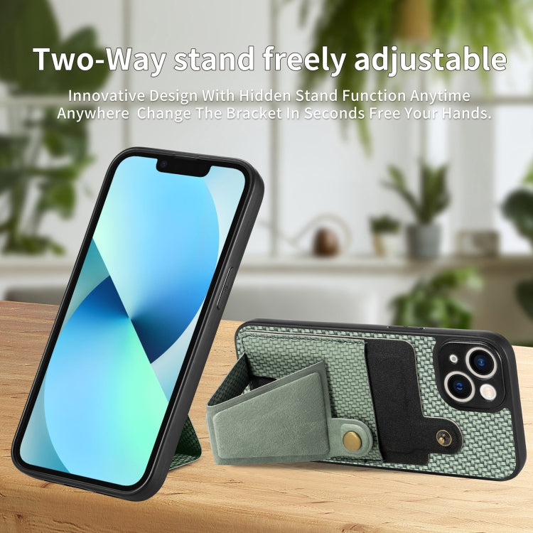 For iPhone 13 Carbon Fiber Wallet Flip Card K-shaped Holder Phone Case